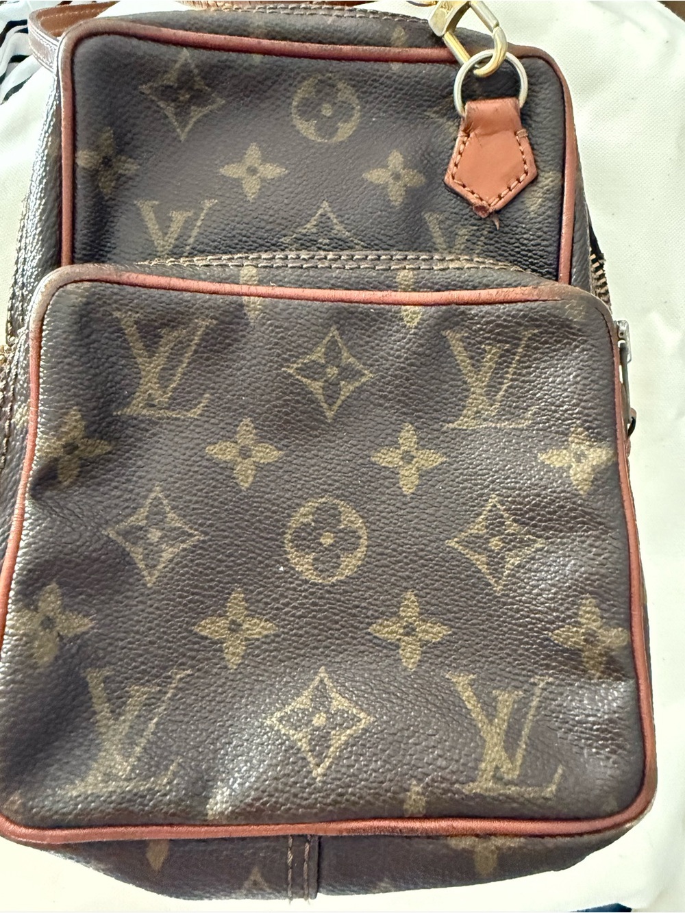 Authentic Louis Vuitton Brown Monogram Canvas Crossbody Bag with Tan Trim